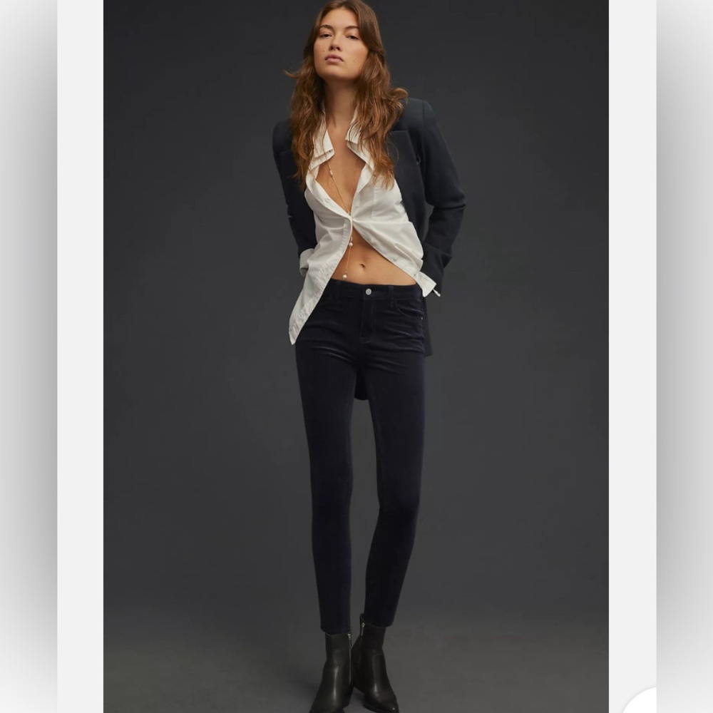 ANTHROPOLOGIE PILCRO HIGH RISE SKINNY CORDUROY PANTS JEANS NAVY BLUE size 29